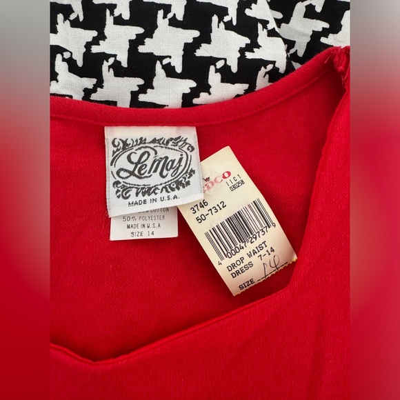 NWT Le Maj Red with Houndstooth Girls Dress, Size 14 - Picture 7 of 9